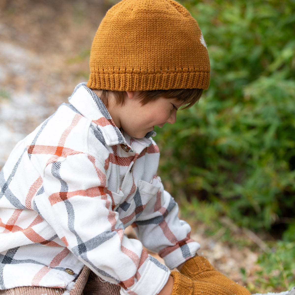 Boys Knit Beanie Set with Mittens - Warm Fleece Lined 4-6 Years