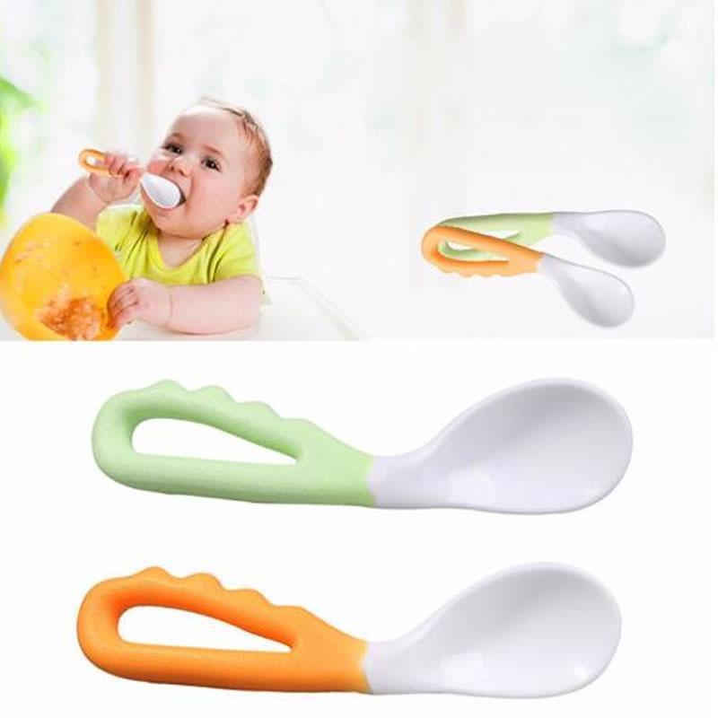Baby Food Supplement Feeding Spoon Children's Products Curved Handle Easy To Grasp Children Tableware Baby Diet Training Spoon for eating TV