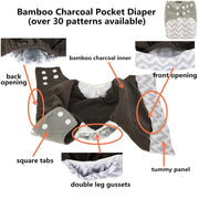 Luxury Charcoal Bamboo Baby Cloth Diaper Nappy Washable Reusable Double Gusset Square Tabs Nappies for Baby and Kids