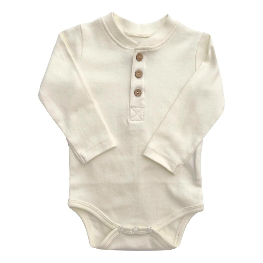 Natural Henley Long Sleeve Bodysuit + Coconut Buttons