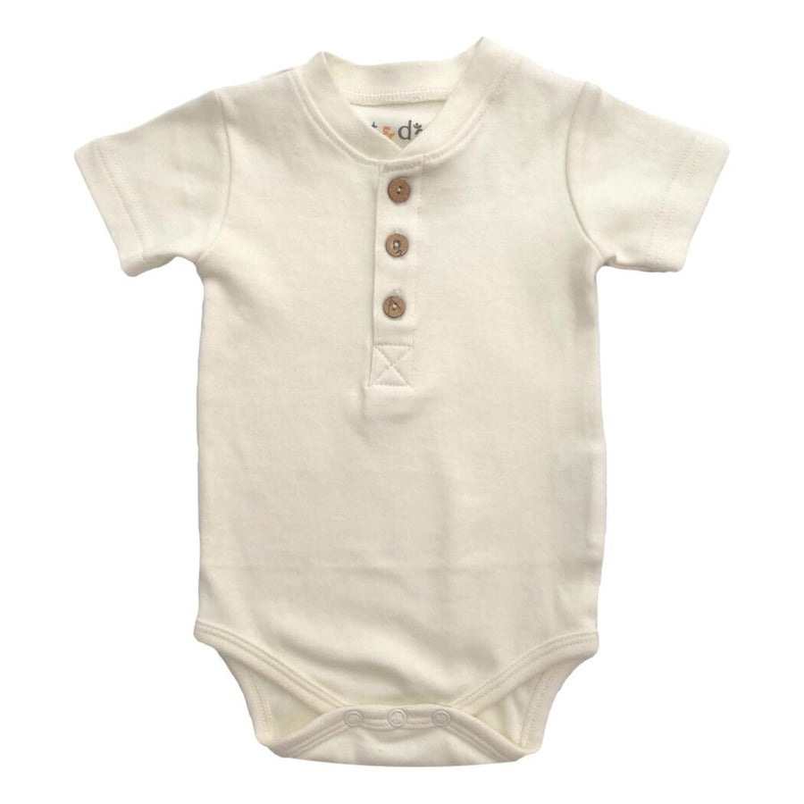 GOTS Certified Natural Henley Short Sleeve Bodysuit + Coconut Buttons