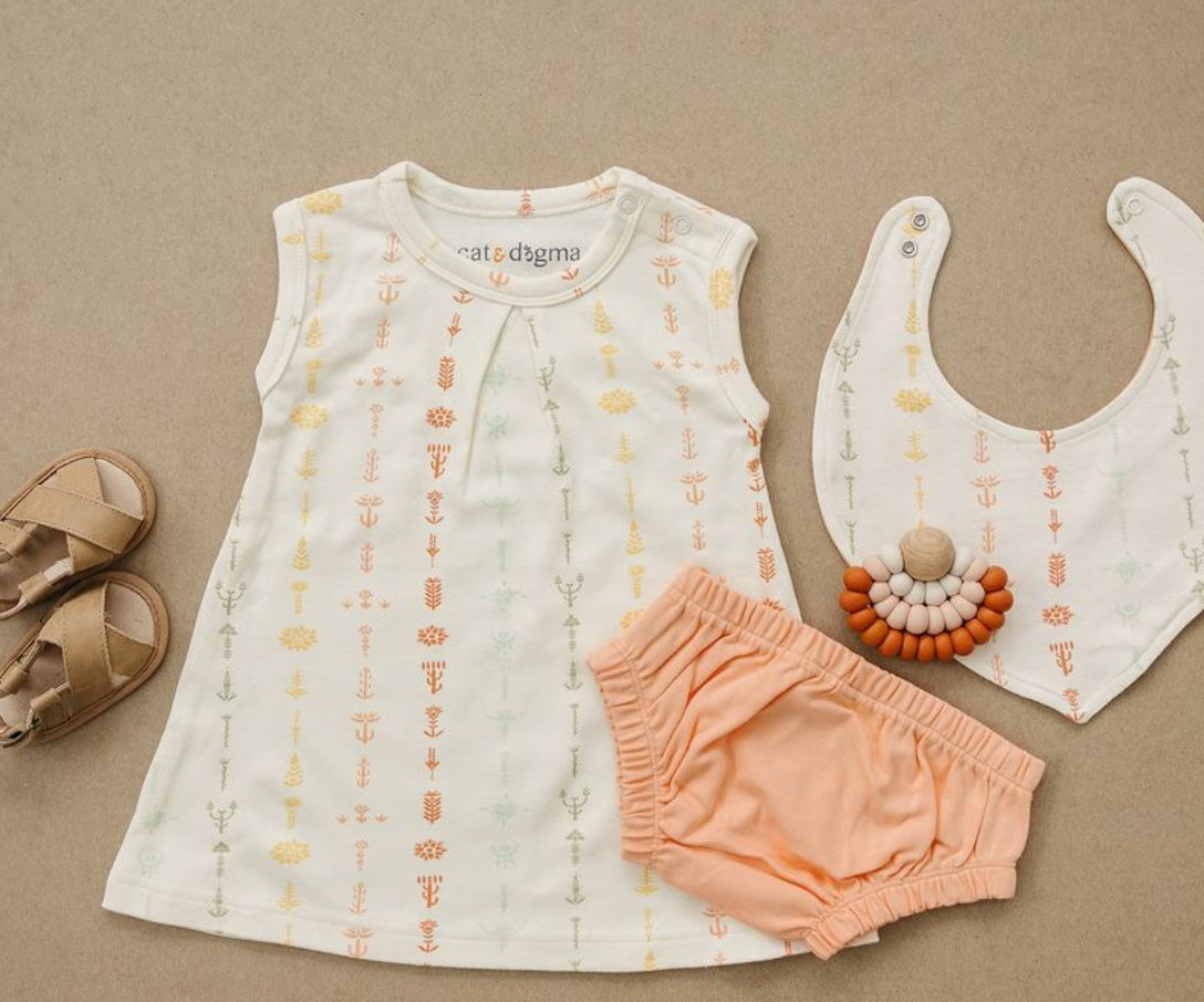 Organic Cotton Baby Dress with Bloomers – GOTS Certified Baby Girl Outfit – Boho Floral