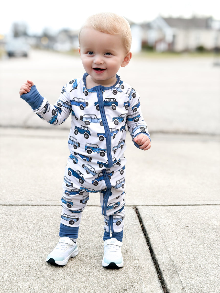 Vintage Cars Bamboo Baby Zipper Romper