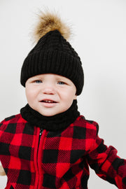 Organic Cotton Kids Beanie & Scarf Set | Chunky Knit Pom Pom Winter Set