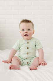 GOTS Certified Organic Cotton Short Sleeve Romper - I Love You (Desert Green)