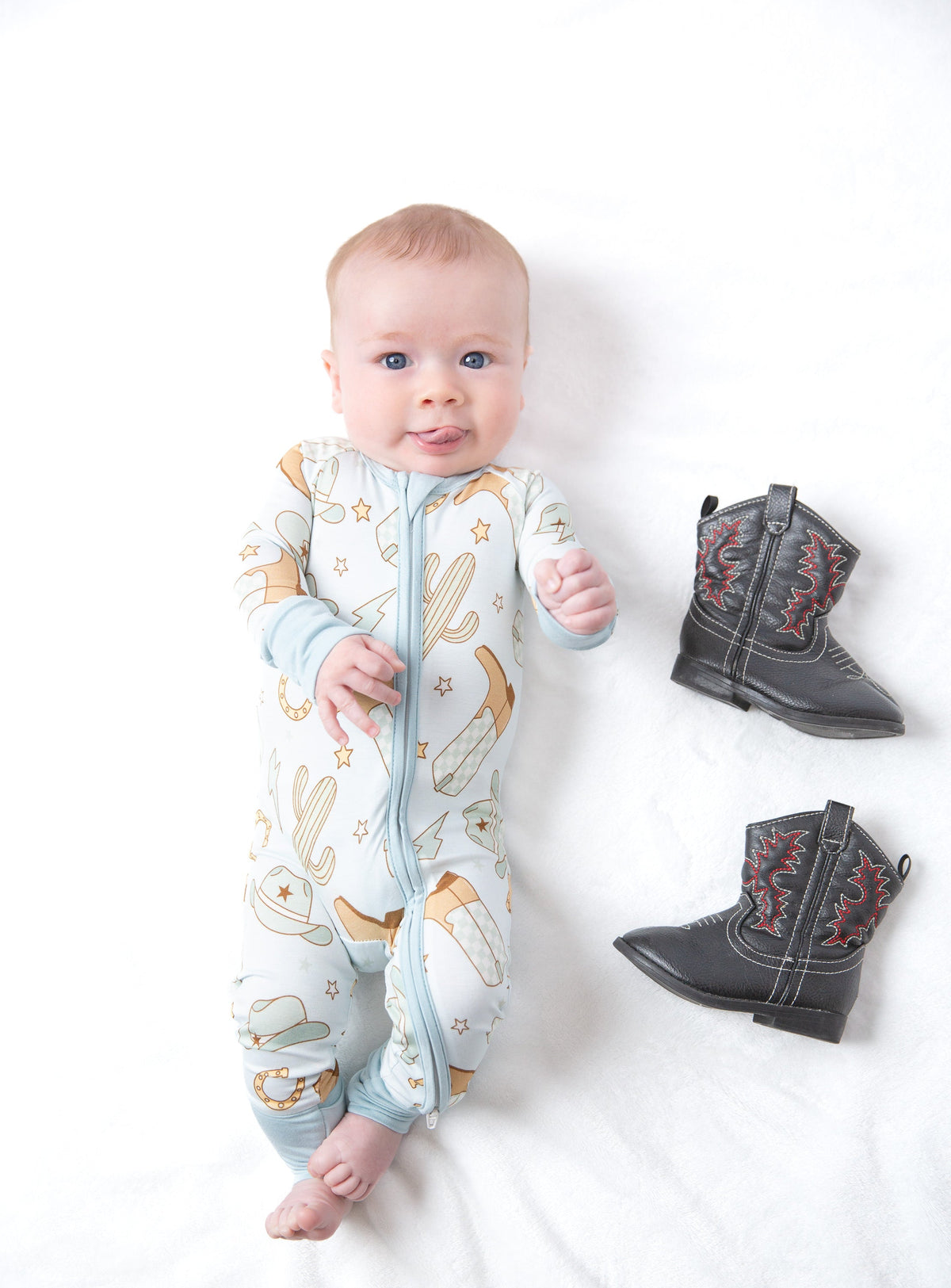 Cowboy Western Baby Bamboo Zipper Romper