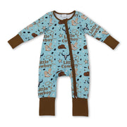 Little cowboy bull skull western baby boy zipper romper