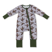 Green long sleeves camo duck baby boys zipper romper