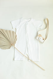 Organic Rib Cotton Baby Romper with Double Zipper