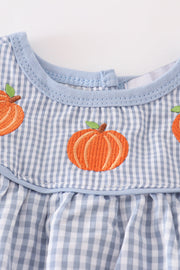 Blue woven check pumpkin embroidery girl bubble