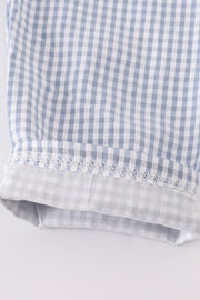 Blue woven check pumpkin embroidery boy set