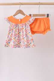 Coral Jesus Loves me Embroidered Floral Bloomer Set
