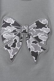 Grey Camouflage Bow Embroidery Ruffle Skorts Set