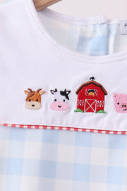 Blue Farm Embroidery Gingham Pants Set