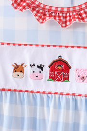 Blue Farm Embroidery Ruffle Gingham Pants Set