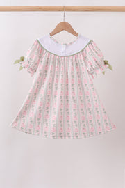 Sage Pumpkin Bow Embroidery Dress
