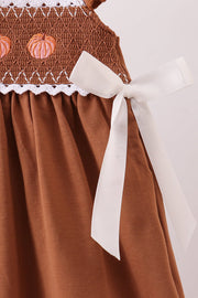 Brown Pumpkin Smocked Lace Dress