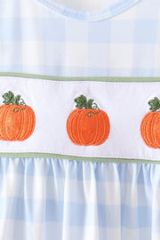 Blue Pumpkin Embroidery Gingham Bloomer set