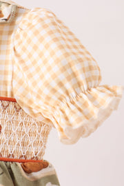 Vintage pumpkin smocked ruffle bubble