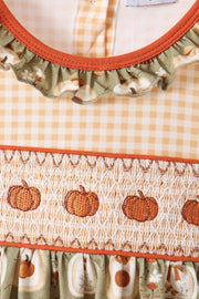 Vintage pumpkin smocked ruffle pants set
