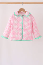 Pink hydrangea gingham ruffle jacket