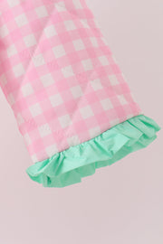 Pink hydrangea gingham ruffle jacket