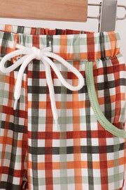 Sage deer embroidery plaid pants set