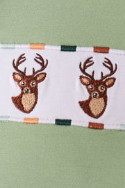 Sage deer embroidery plaid pants set