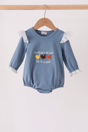 Teal turkey french knot ruffle bubble