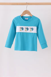 Blue turkey embroidery top