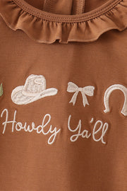 Brown Howdy Y'ALL western embroidery ruffle pants set