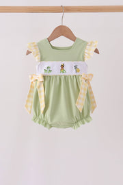 Green Princess Frog Embroidery Ruffle Bubble
