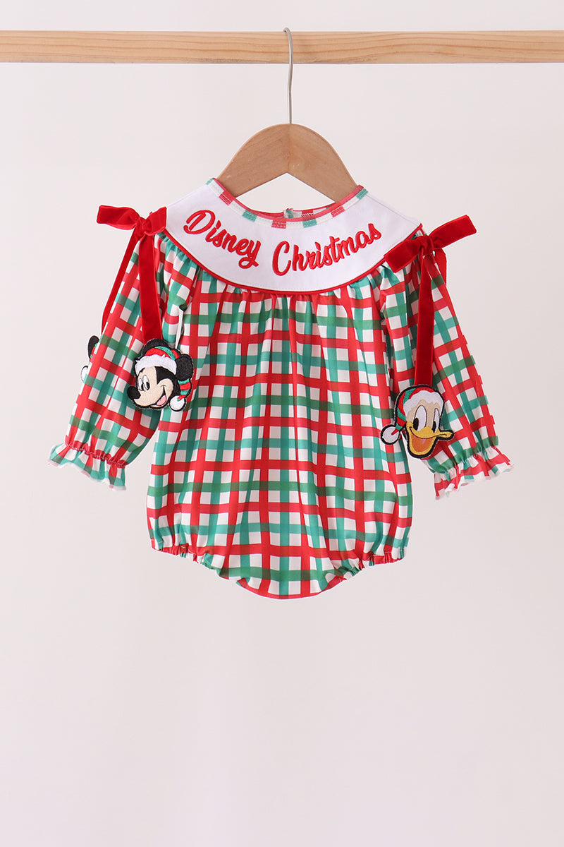 Red Character Embroidery Gingham Bubble