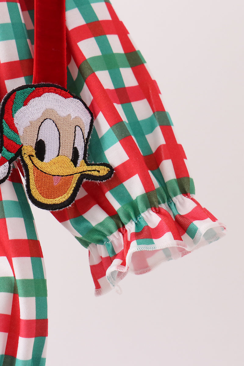 Red Character Embroidery Gingham Bubble