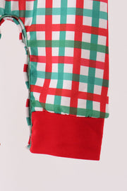 Red Character Embroidery Gingham Romper