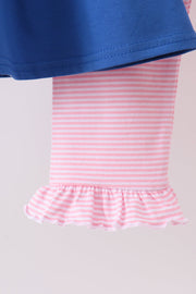 Royal blue puppy pumpkin embroidery pants set