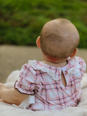 Western Horse Embroidered Smocked Plaid Baby Girl Romper