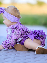 Fall Lavender Floral Print Girls Long Sleeve Romper