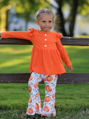 Girls Fall Pumpkin Print Set