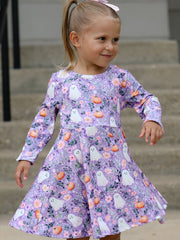 Halloween Ghost Pumpkin Girls Long Sleeve Twirl Dress