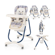 Multifunctional Folding Baby High Chair with Rolling Wheels and Adjustable Height