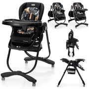 Multifunctional Folding Baby High Chair with Rolling Wheels and Adjustable Height