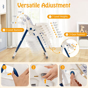 Multifunctional Folding Baby High Chair with Rolling Wheels and Adjustable Height