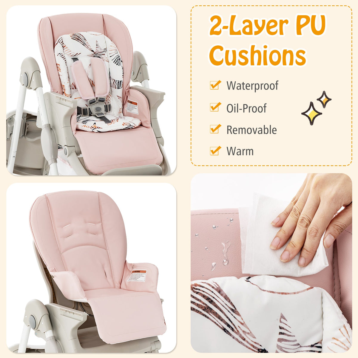 Multifunctional Folding Baby High Chair with Rolling Wheels and Adjustable Height