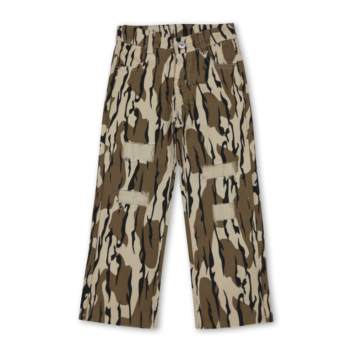 Olive camo denim pants hole kids boys jeans