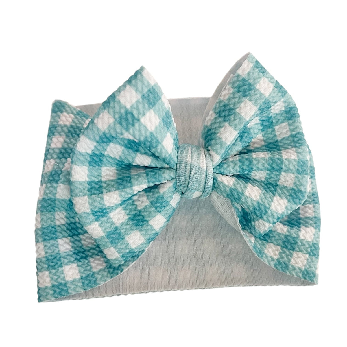 Blue Gingham Plaid Baby Headwrap Bow