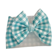 Blue Gingham Plaid Baby Headwrap Bow