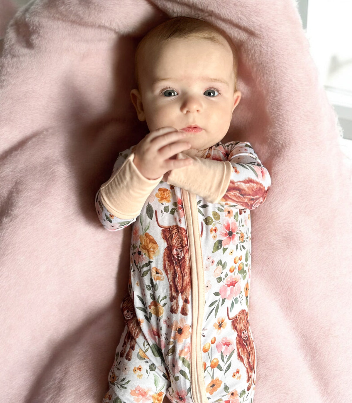 Highland Cow Bamboo Baby Zipper Romper