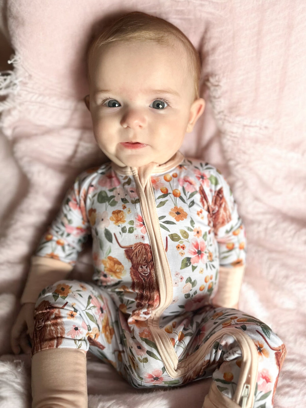 Highland Cow Bamboo Baby Zipper Romper
