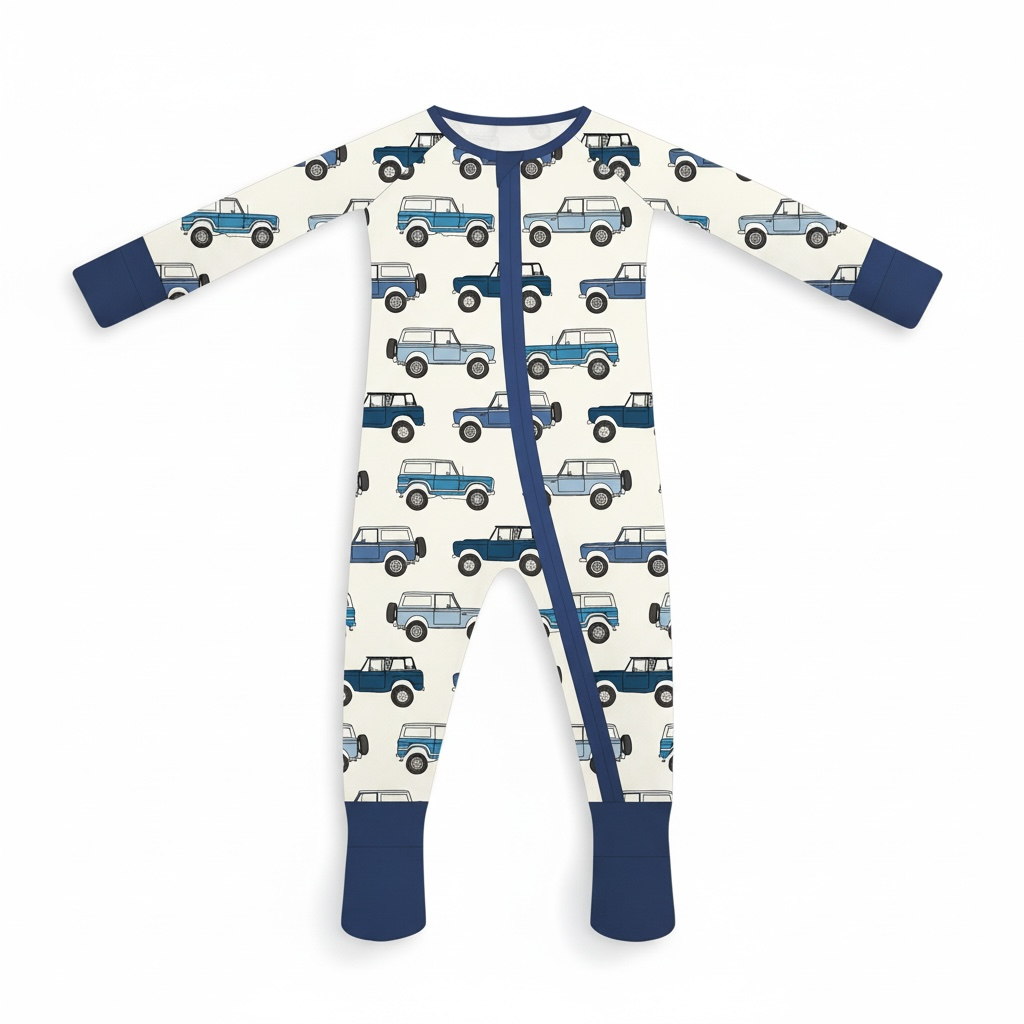 Vintage Cars Bamboo Baby Zipper Romper